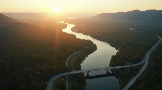 Carte interactive du territoire québécois montrant les distances et régions touristiques avec routes panoramiques
