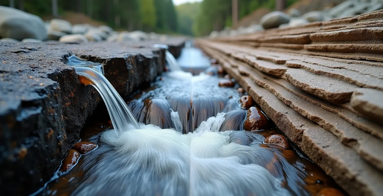 Coupe géologique comparative montrant les différentes formations rocheuses des cascades du Bouclier canadien et des Rocheuses