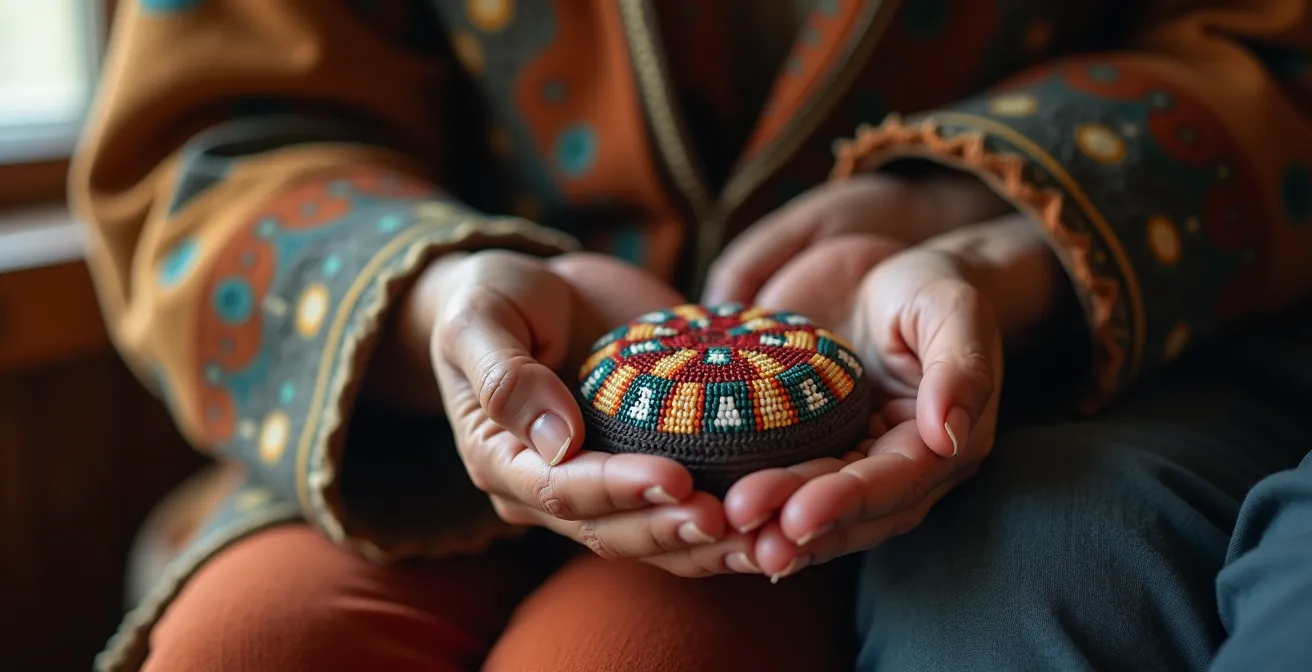 Jeune autochtone utilisant les outils numériques pour transmettre les traditions