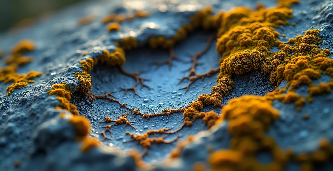 Vue macro détaillée de la roche du bouclier canadien avec ses veines minérales et textures millénaires